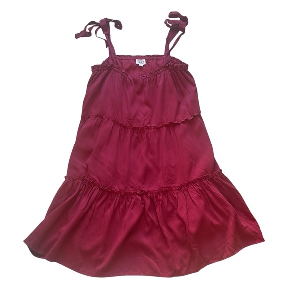 LE LIS Never Let You Down Babydoll Tie Strap Tiered Mini Dress Cranberry Large - Picture 1 of 5